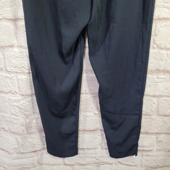 Zara Navy Blue High Rise Crepe Straight Leg Drawstring Pants - Picture 9 of 12